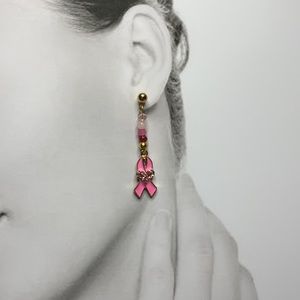 New Handcrafted Pink Awareness Drop Dangle Beaded Dangle Hope Post Stud Earrings